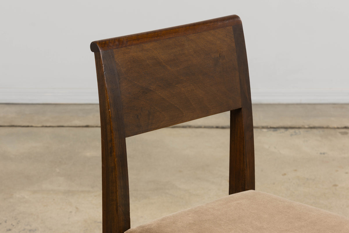 1930s French Art Deco Mahogany Side Chairs W/ Taupe Velvet - A Pair