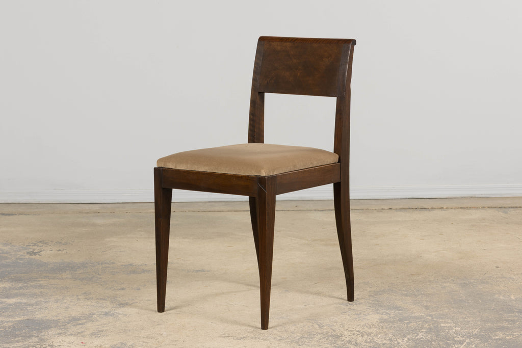 1930s French Art Deco Mahogany Side Chairs W/ Taupe Velvet - A Pair