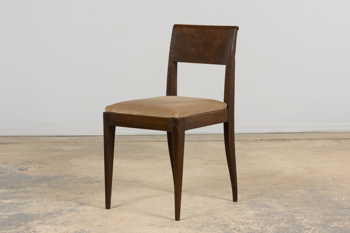 1930s French Art Deco Mahogany Side Chairs W/ Taupe Velvet - A Pair