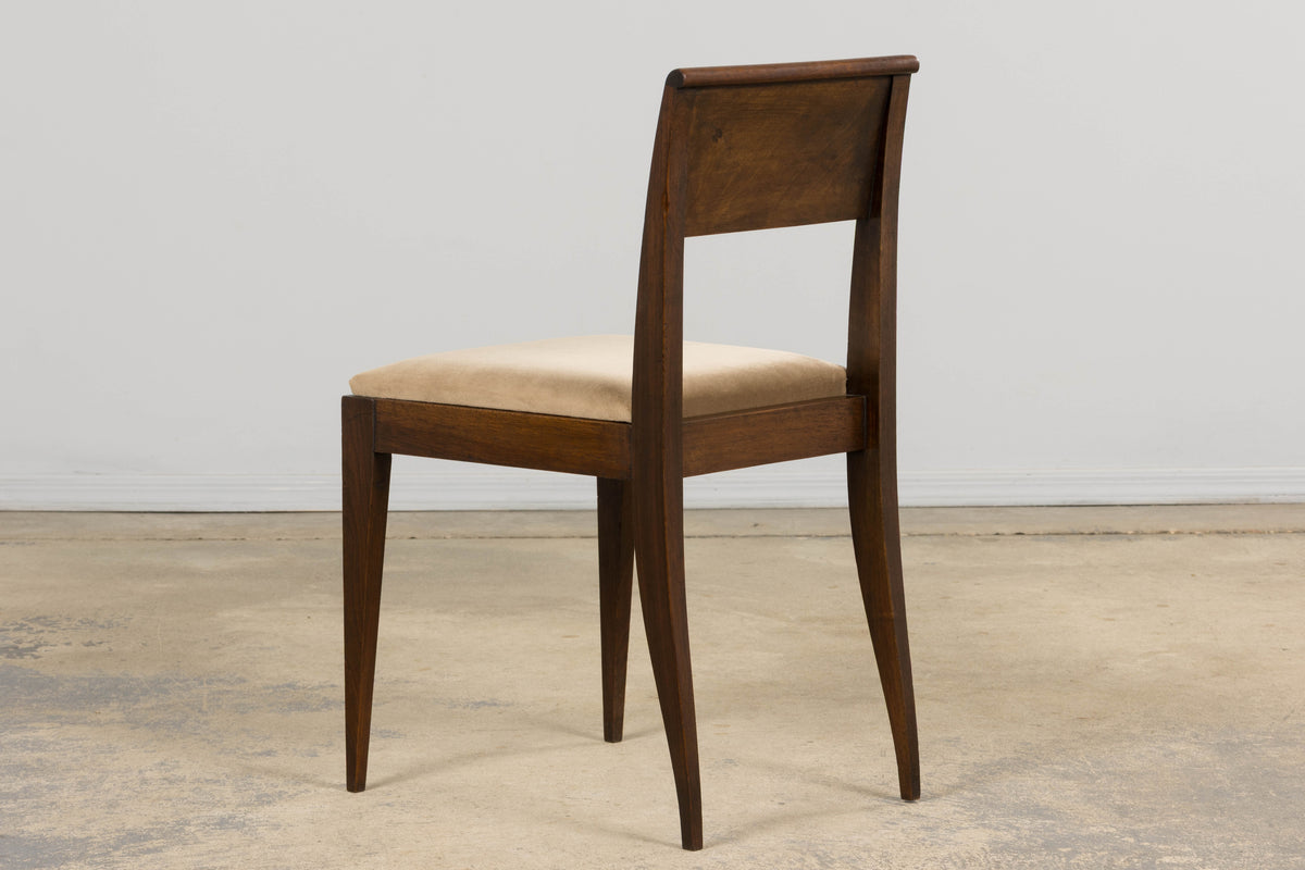 1930s French Art Deco Mahogany Side Chairs W/ Taupe Velvet - A Pair