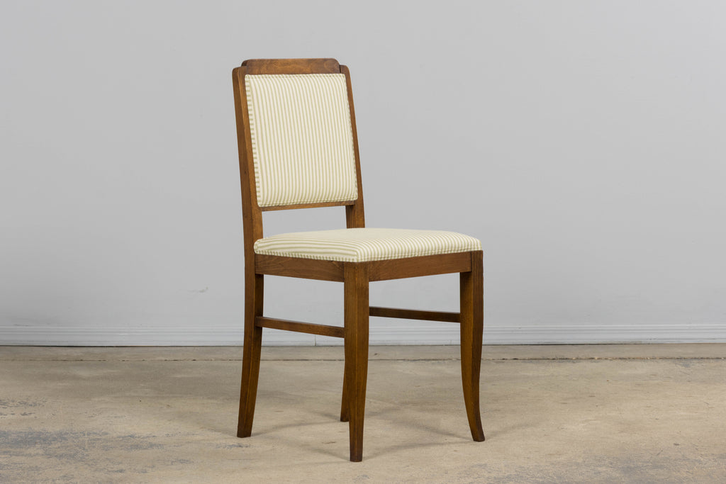 French Art Deco Maple Accent Side Chairs with Sage Green Stripe – A Pair