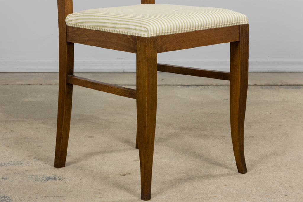 French Art Deco Maple Accent Side Chairs with Sage Green Stripe – A Pair