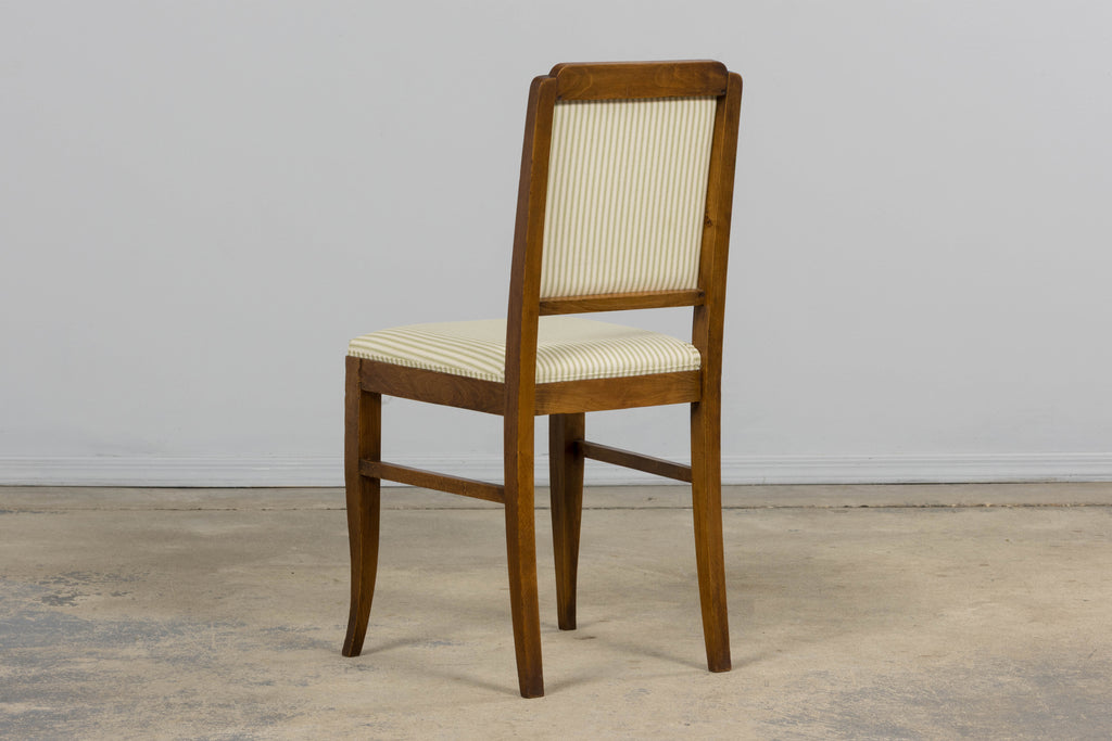 French Art Deco Maple Accent Side Chairs with Sage Green Stripe – A Pair