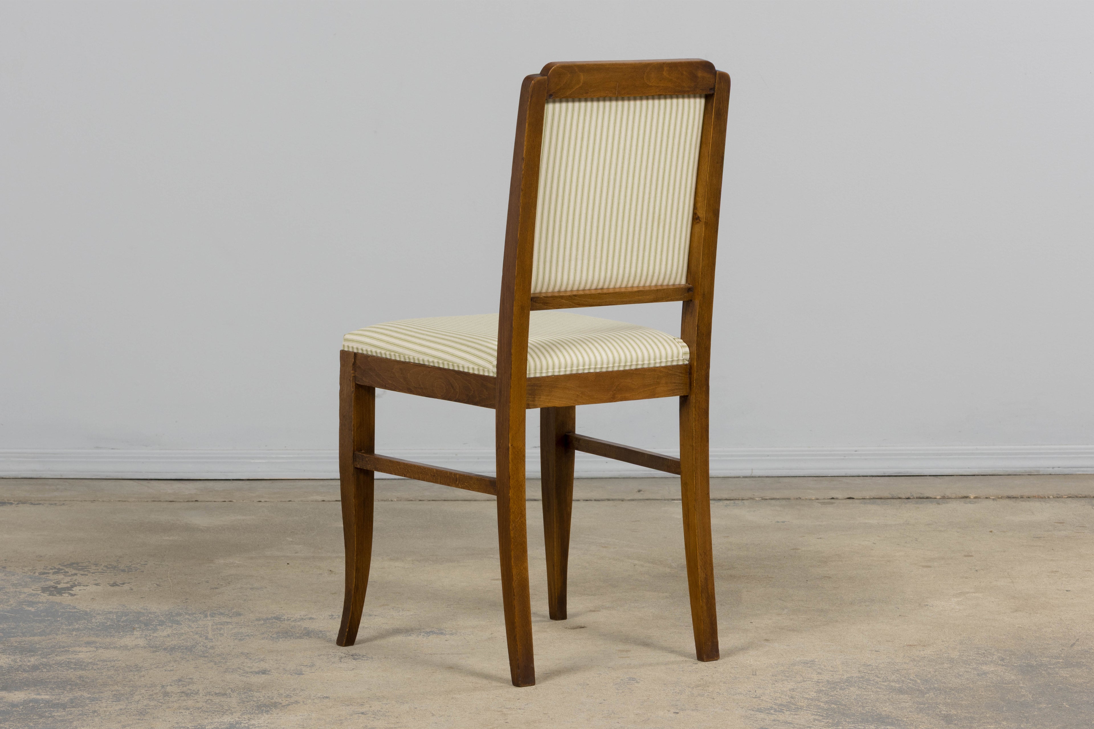 French Art Deco Maple Accent Side Chairs with Sage Green Stripe – A Pair