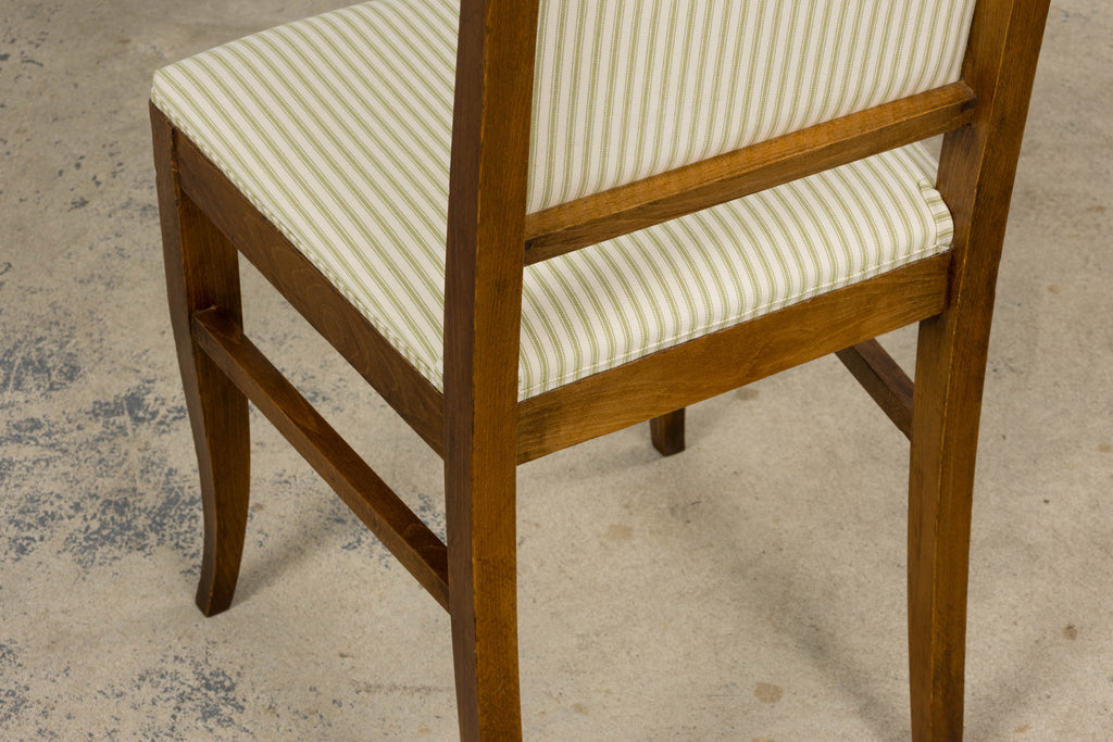 French Art Deco Maple Accent Side Chairs with Sage Green Stripe – A Pair