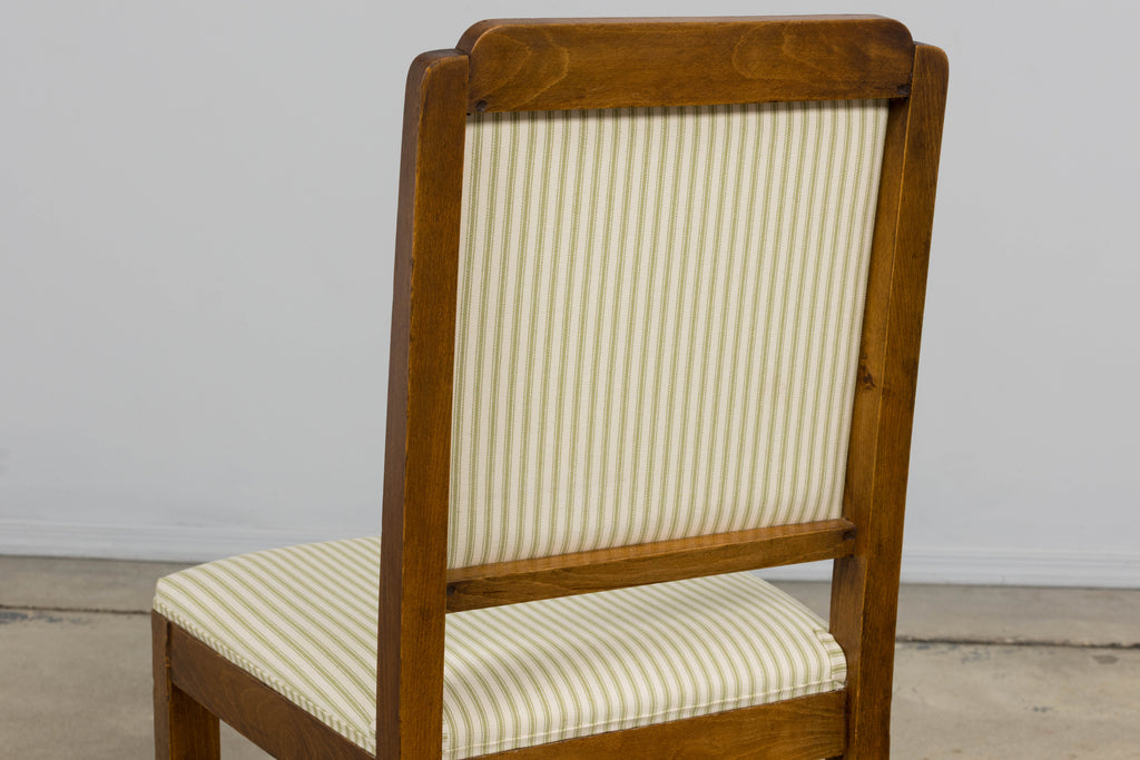 French Art Deco Maple Accent Side Chairs with Sage Green Stripe – A Pair