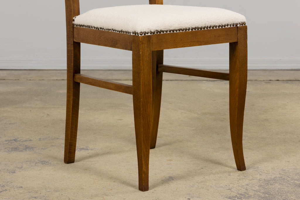 French Art Deco Maple Accent Side Chairs in Cream Boucle - A Pair