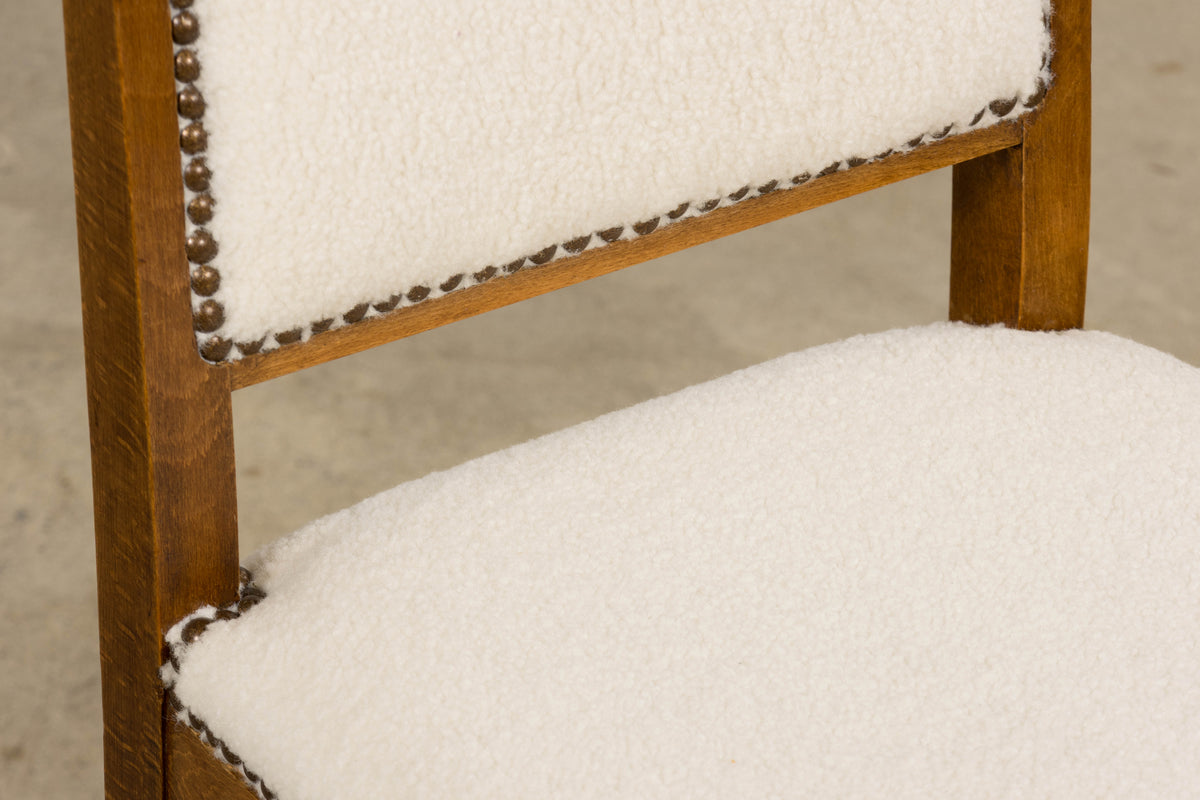 French Art Deco Maple Accent Side Chairs in Cream Boucle - A Pair