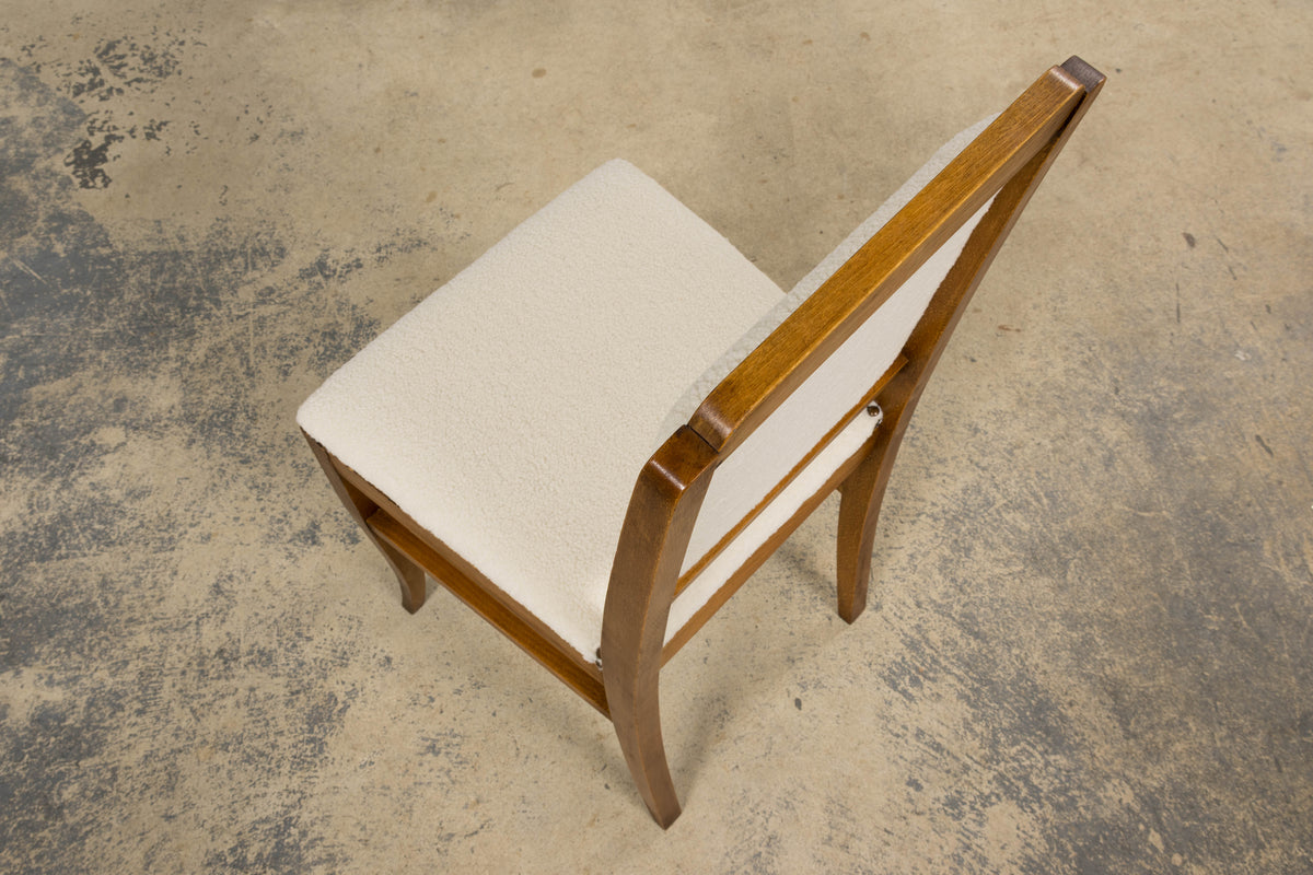 French Art Deco Maple Accent Side Chairs in Cream Boucle - A Pair