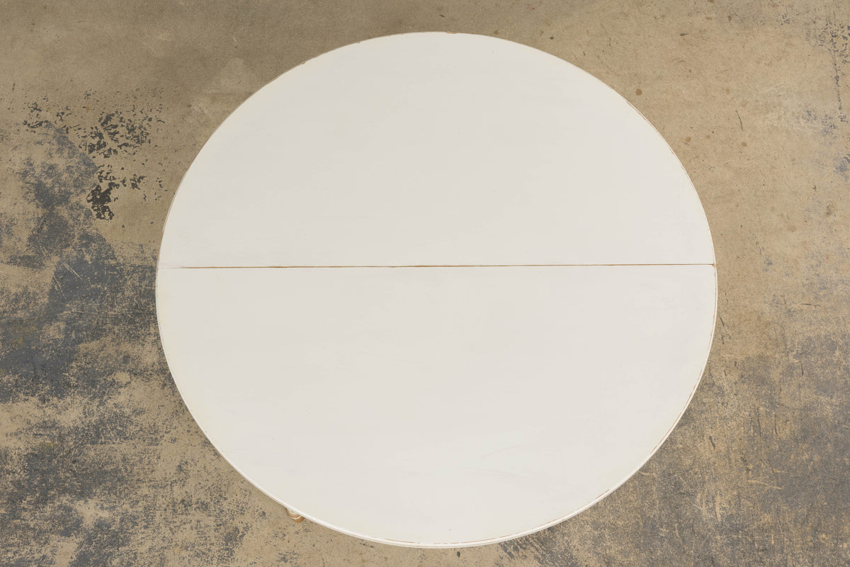 French Louis XVI Style Painted White Off-Round Extendable Dining Table