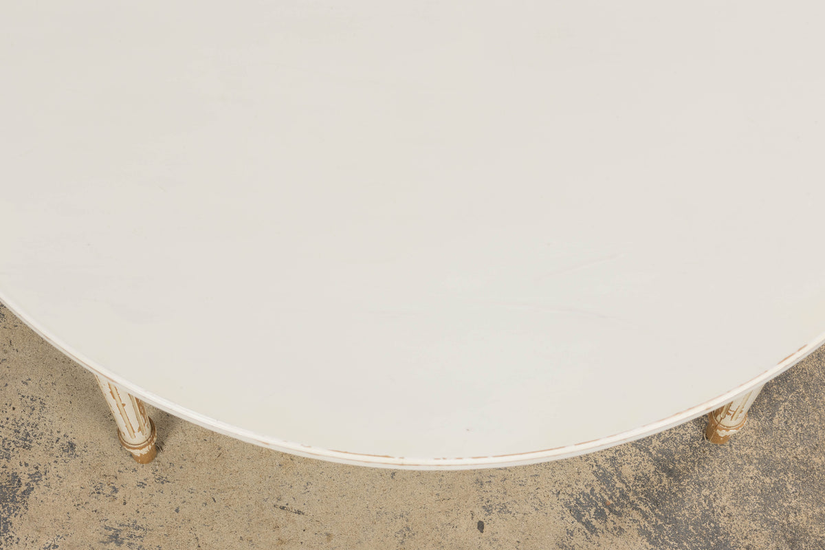 French Louis XVI Style Painted White Off-Round Extendable Dining Table