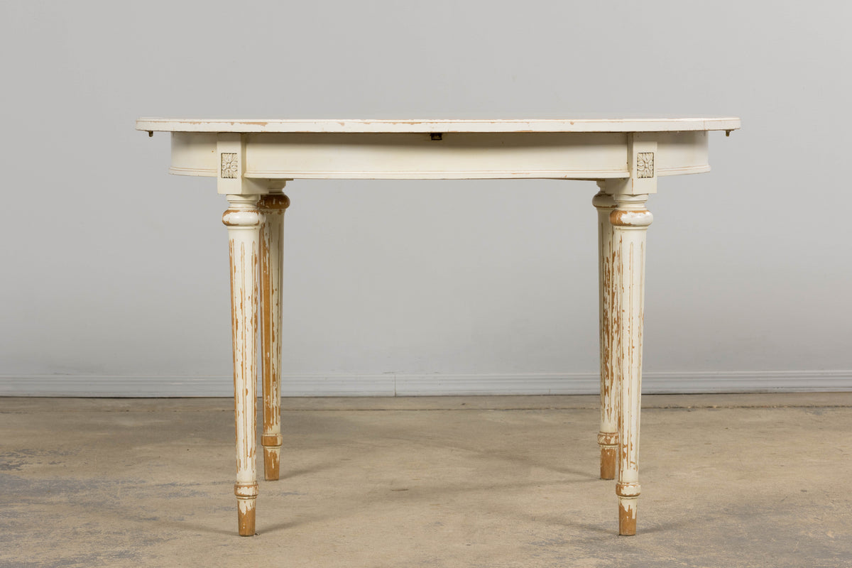 French Louis XVI Style Painted White Off-Round Extendable Dining Table