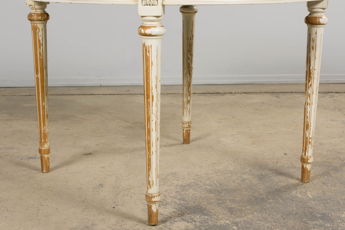 French Louis XVI Style Painted White Off-Round Extendable Dining Table