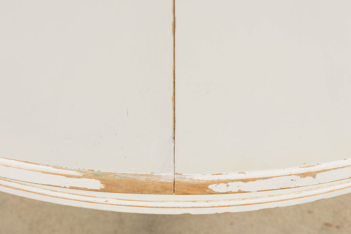 French Louis XVI Style Painted White Off-Round Extendable Dining Table