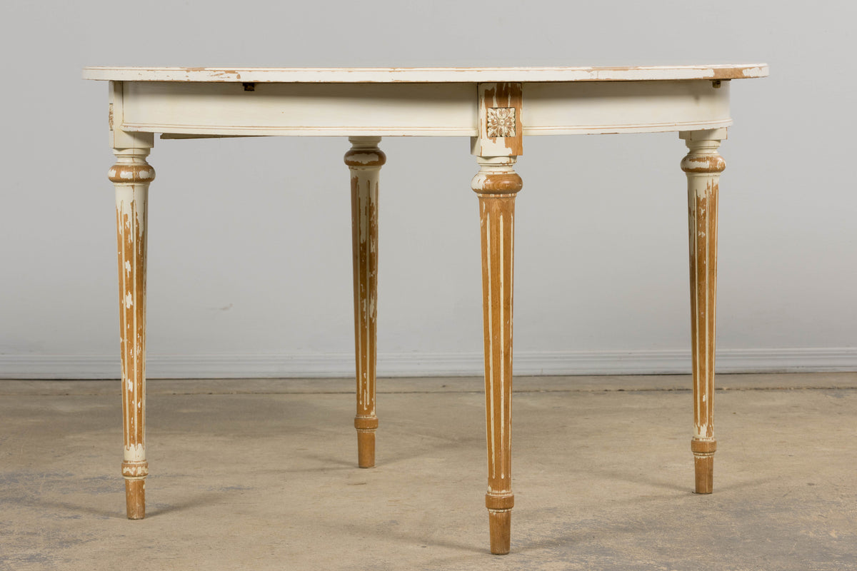 French Louis XVI Style Painted White Off-Round Extendable Dining Table
