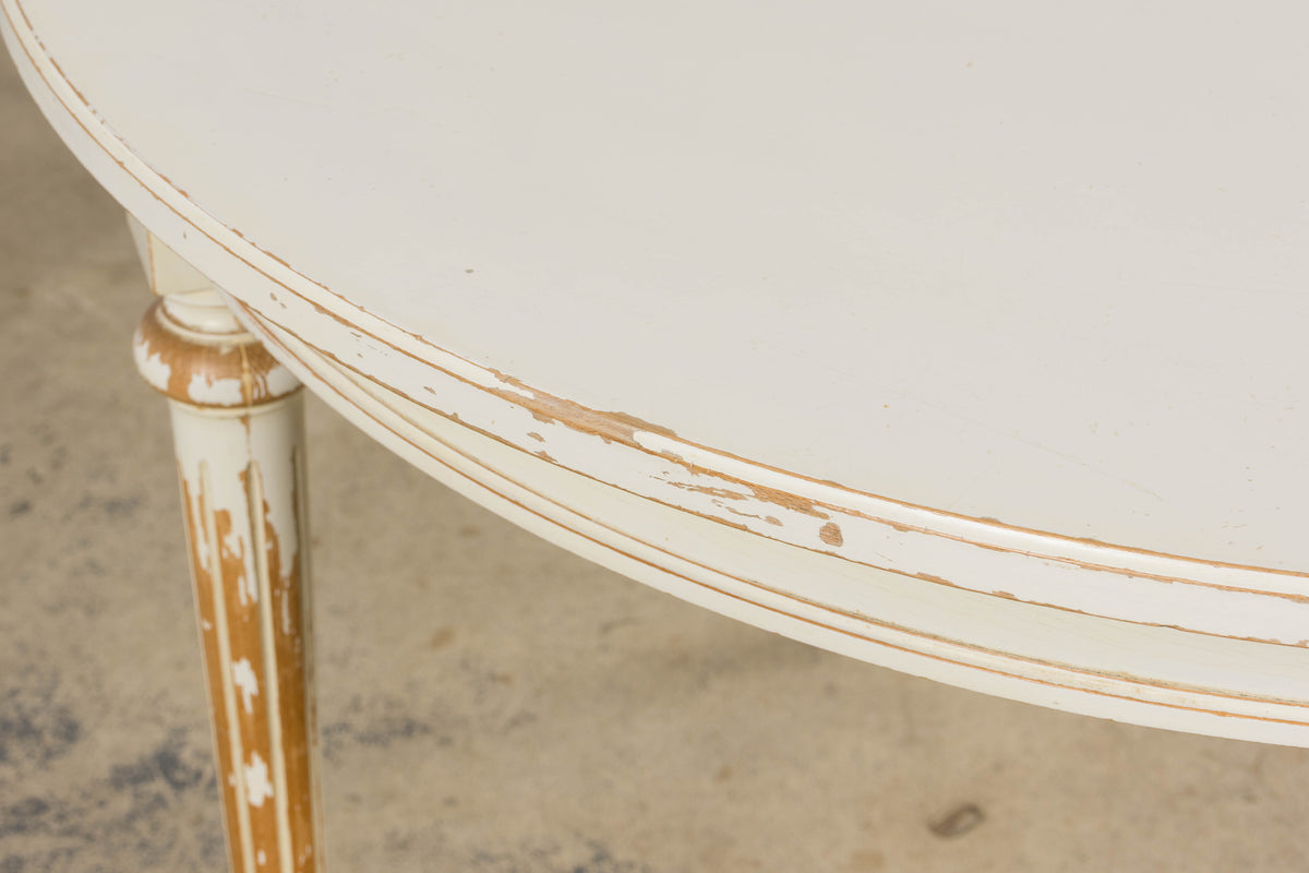 French Louis XVI Style Painted White Off-Round Extendable Dining Table