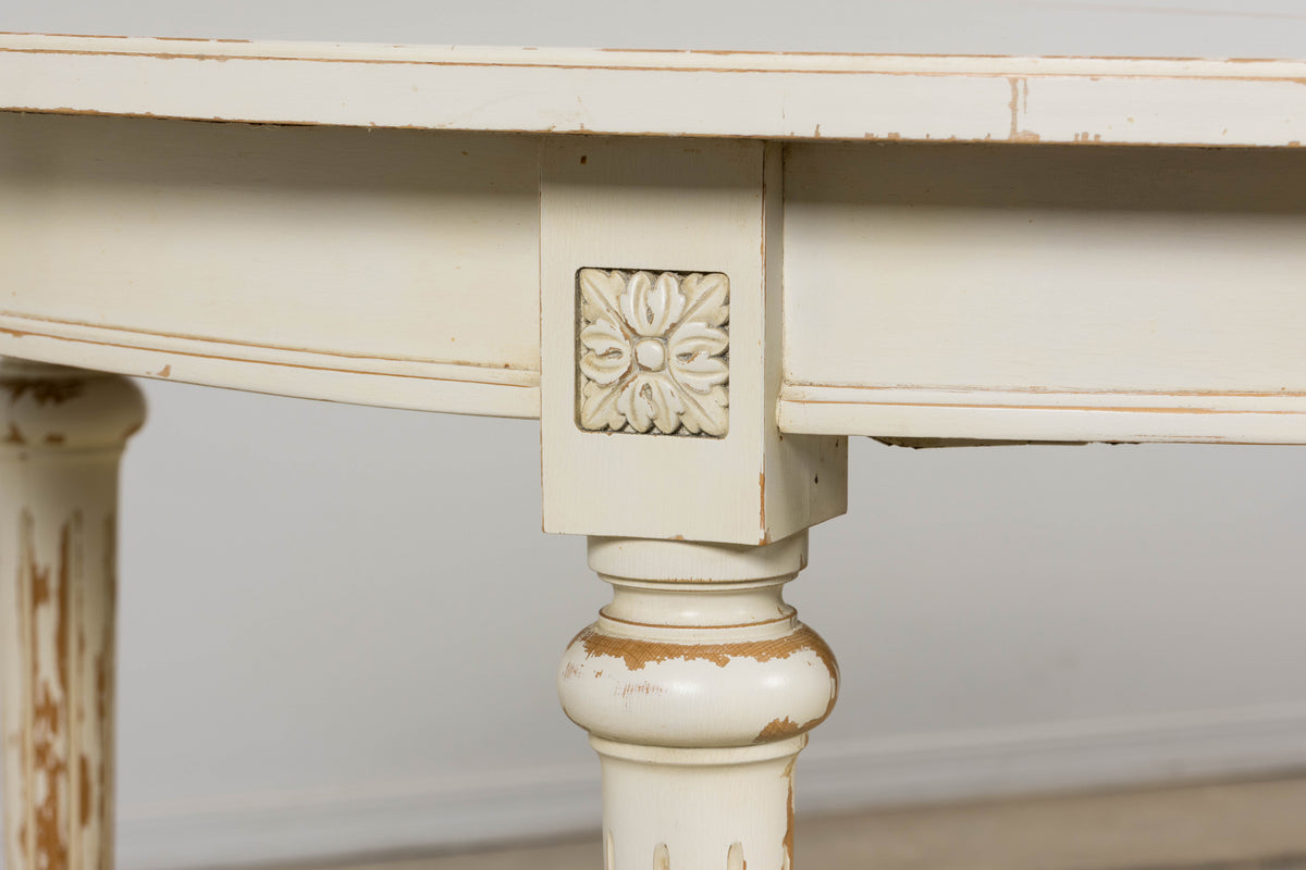 French Louis XVI Style Painted White Off-Round Extendable Dining Table