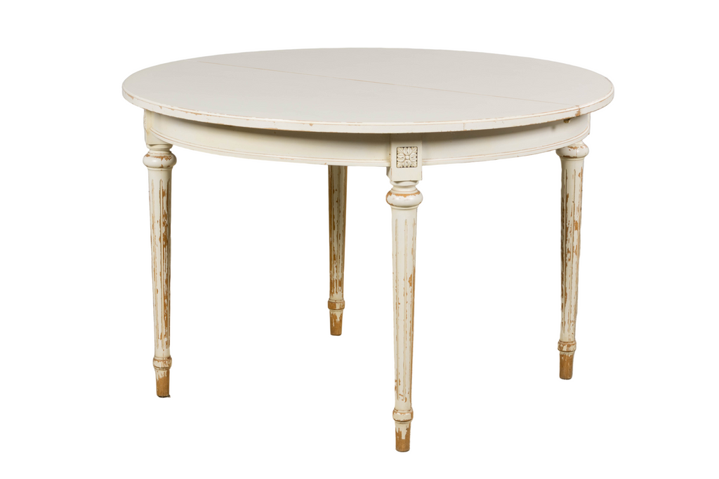 French Louis XVI Style Painted White Off-Round Extendable Dining Table