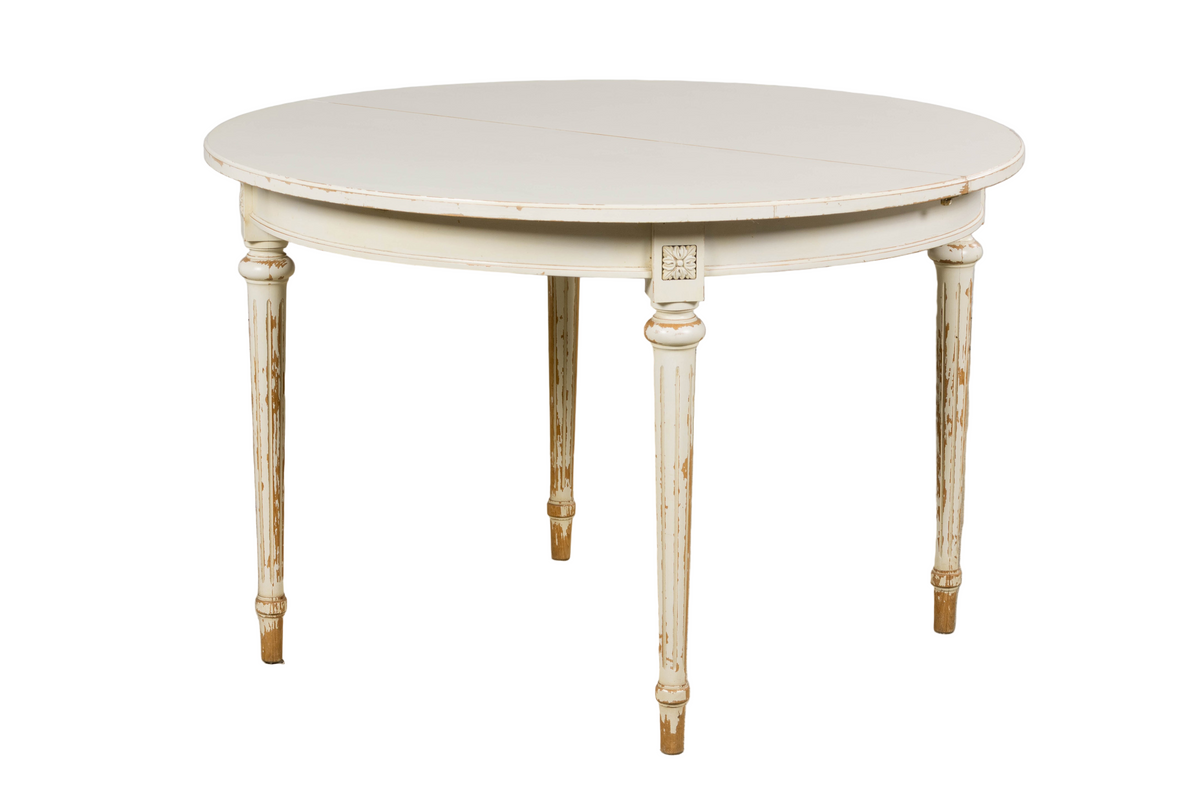 French Louis XVI Style Painted White Off-Round Extendable Dining Table