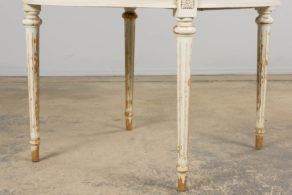 French Louis XVI Style Painted White Off-Round Extendable Dining Table