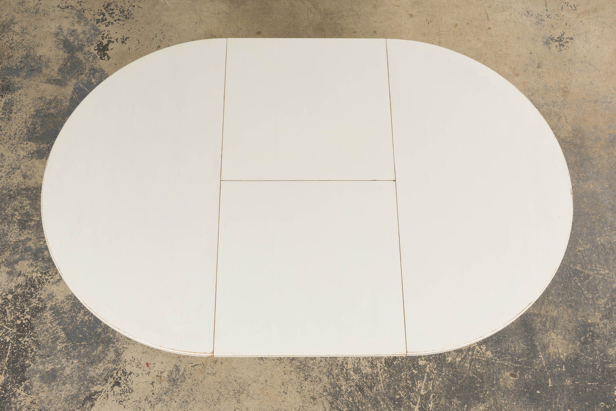 French Louis XVI Style Painted White Off-Round Extendable Dining Table