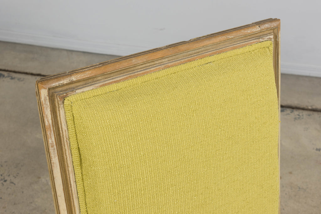 Antique French Louis XVI Painted Accent Side Chairs in Chartreuse Fabric - A Pair