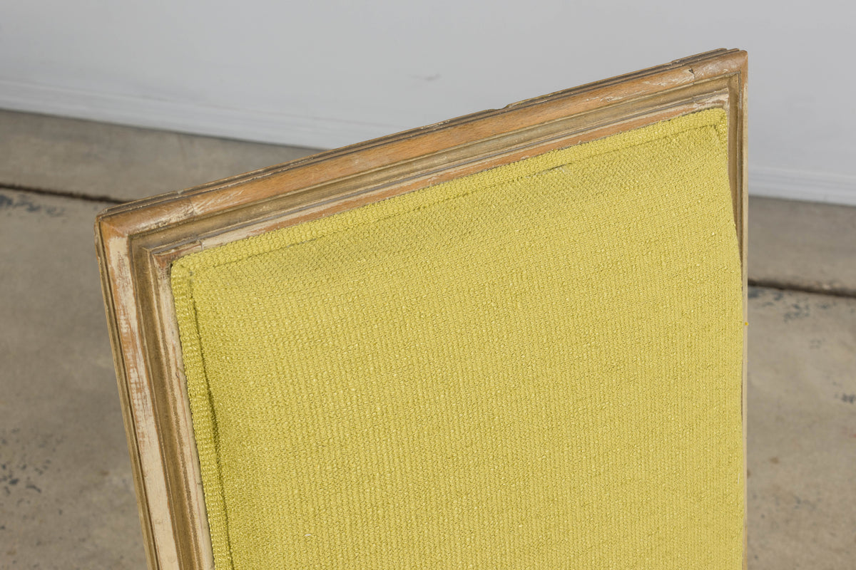 Antique French Louis XVI Painted Accent Side Chairs in Chartreuse Fabric - A Pair