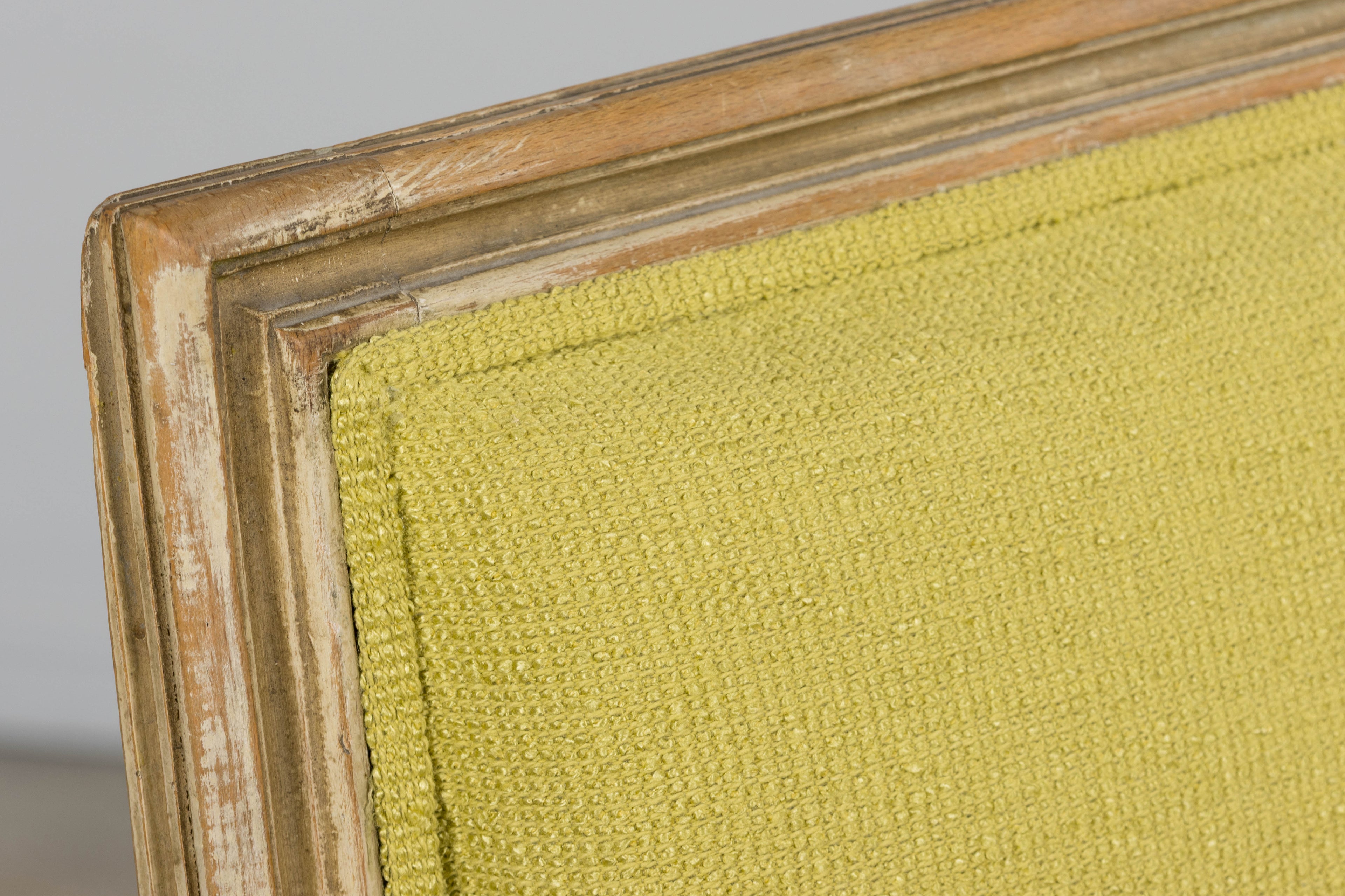 Antique French Louis XVI Painted Accent Side Chairs in Chartreuse Fabric - A Pair