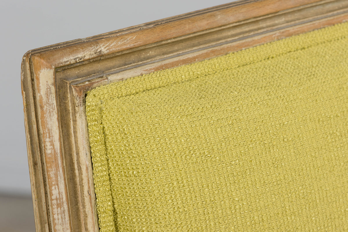 Antique French Louis XVI Painted Accent Side Chairs in Chartreuse Fabric - A Pair