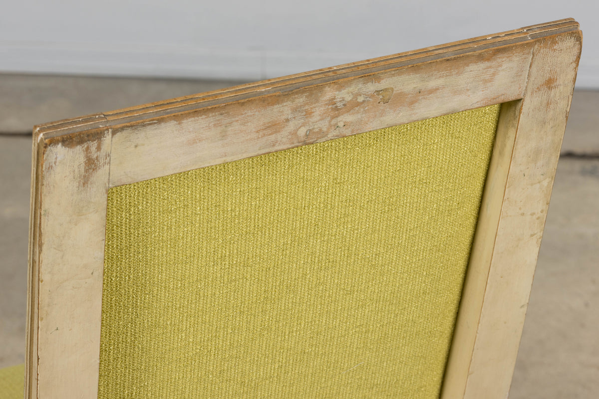Antique French Louis XVI Painted Accent Side Chairs in Chartreuse Fabric - A Pair
