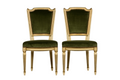 Antique French Louis XVI Style Painted Accent Side Chairs in Olive Green Velvet - A Pair