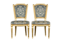 Antique French Louis XVI Style Painted Side Chairs W/ Blue Velvet Damask – A Pair