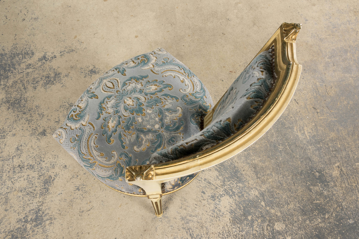 Antique French Louis XVI Style Painted Side Chairs W/ Blue Velvet Damask – A Pair