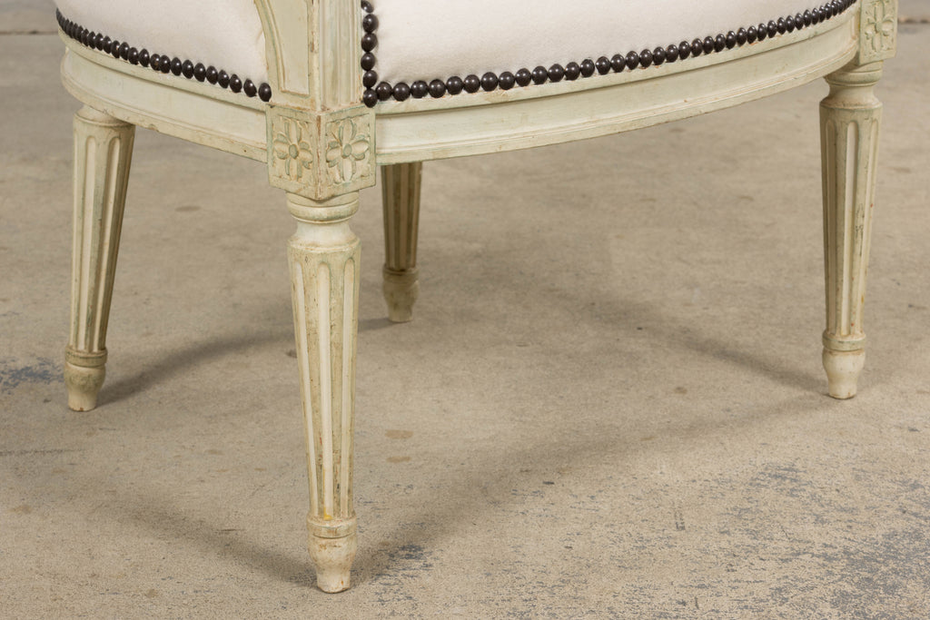 Antique French Louis XVI Painted Armchairs in Off-White Wool - A Pair