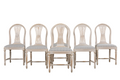 French Louis XVI Style Painted Dining Chairs W/ Striped Linen - Set of 6