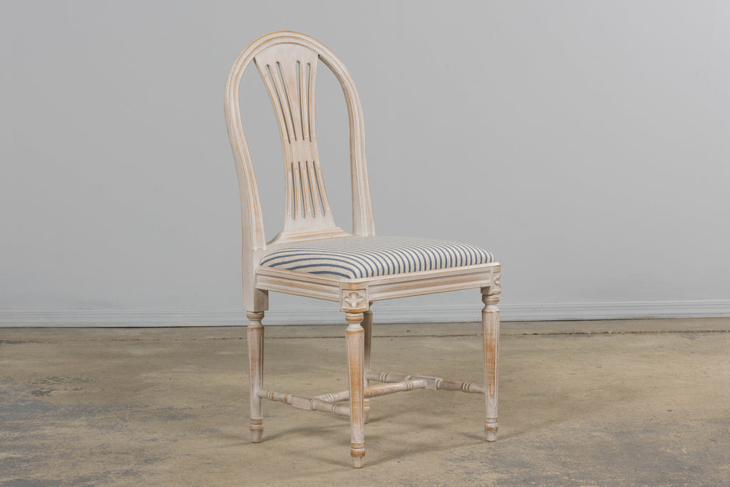 French Louis XVI Style Painted Dining Chairs W/ Striped Linen - Set of 6