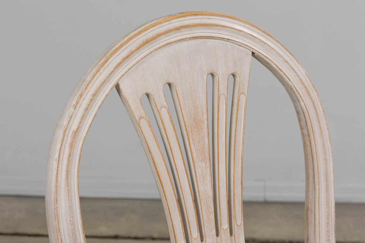 French Louis XVI Style Painted Dining Chairs W/ Striped Linen - Set of 6
