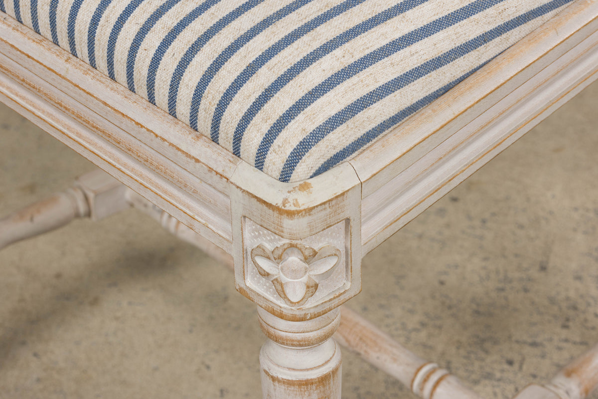 French Louis XVI Style Painted Dining Chairs W/ Striped Linen - Set of 6