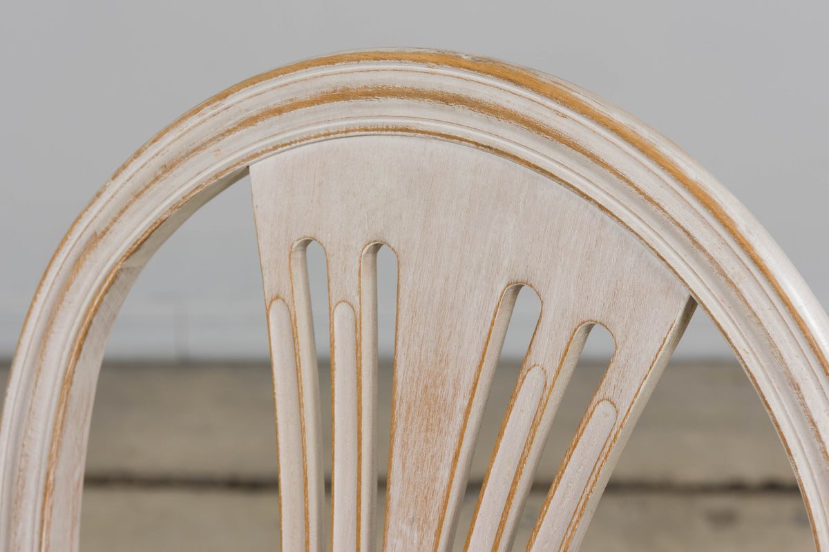 French Louis XVI Style Painted Dining Chairs W/ Striped Linen - Set of 6