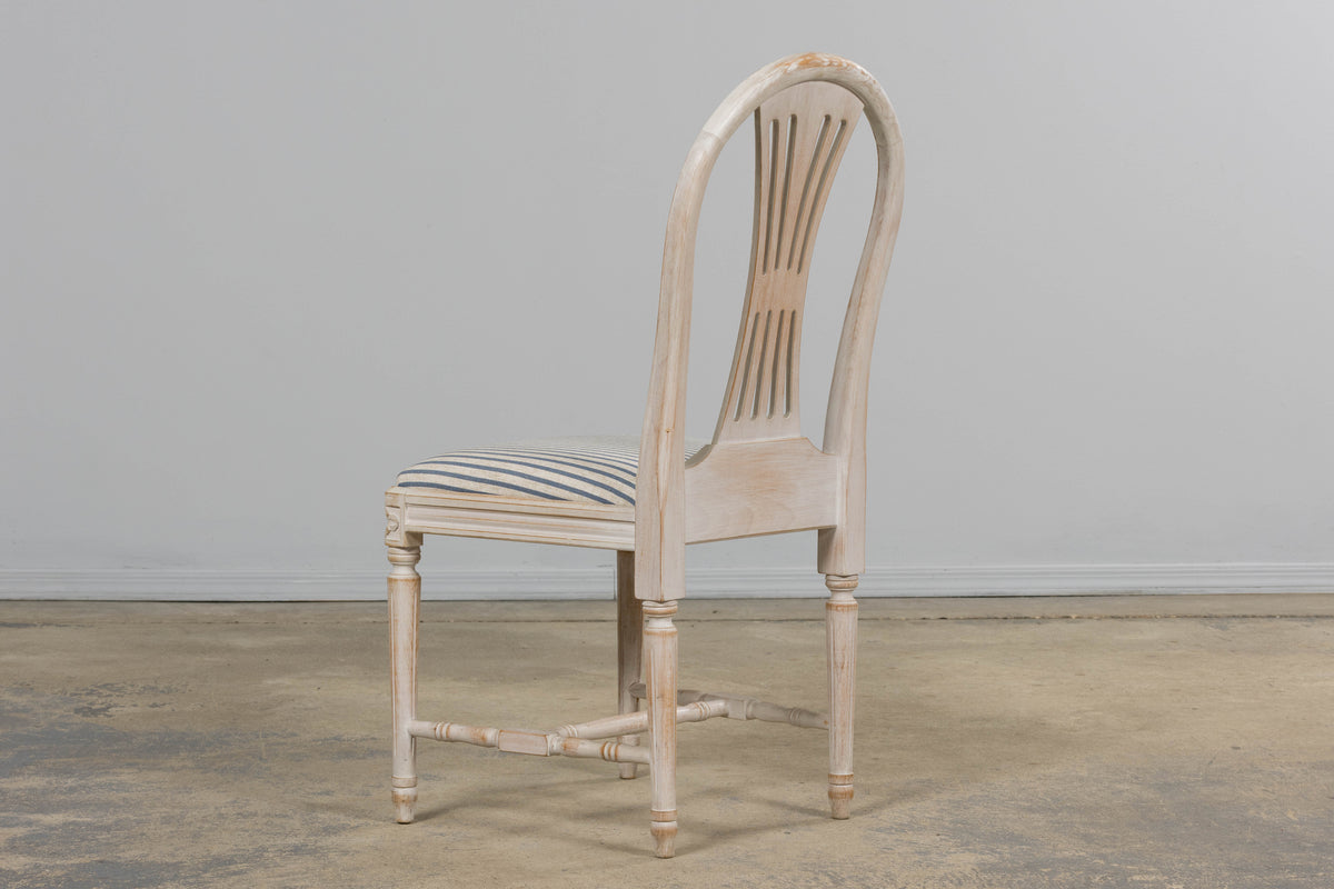 French Louis XVI Style Painted Dining Chairs W/ Striped Linen - Set of 6