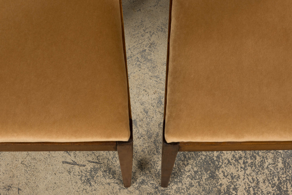1930s French Art Deco Mahogany Side Chairs W/ Beige Velvet - A Pair
