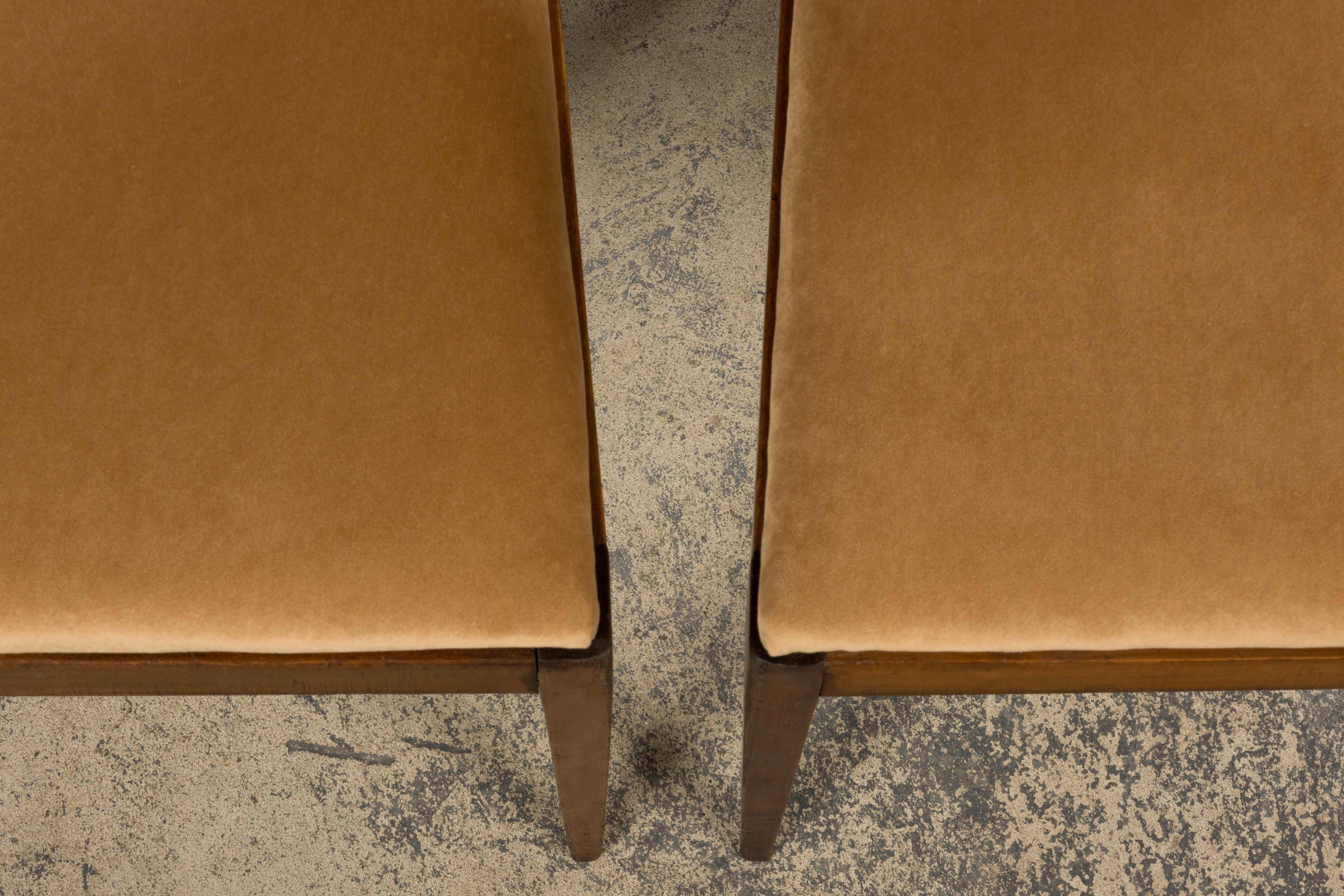 1930s French Art Deco Mahogany Side Chairs W/ Beige Velvet - A Pair