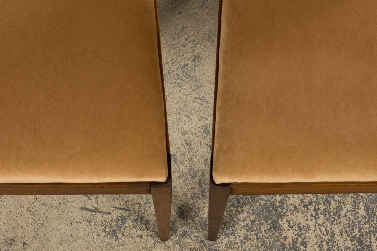 1930s French Art Deco Mahogany Side Chairs W/ Beige Velvet - A Pair