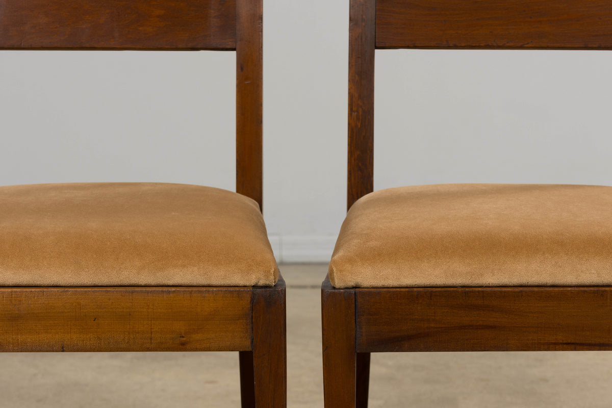 1930s French Art Deco Mahogany Side Chairs W/ Beige Velvet - A Pair