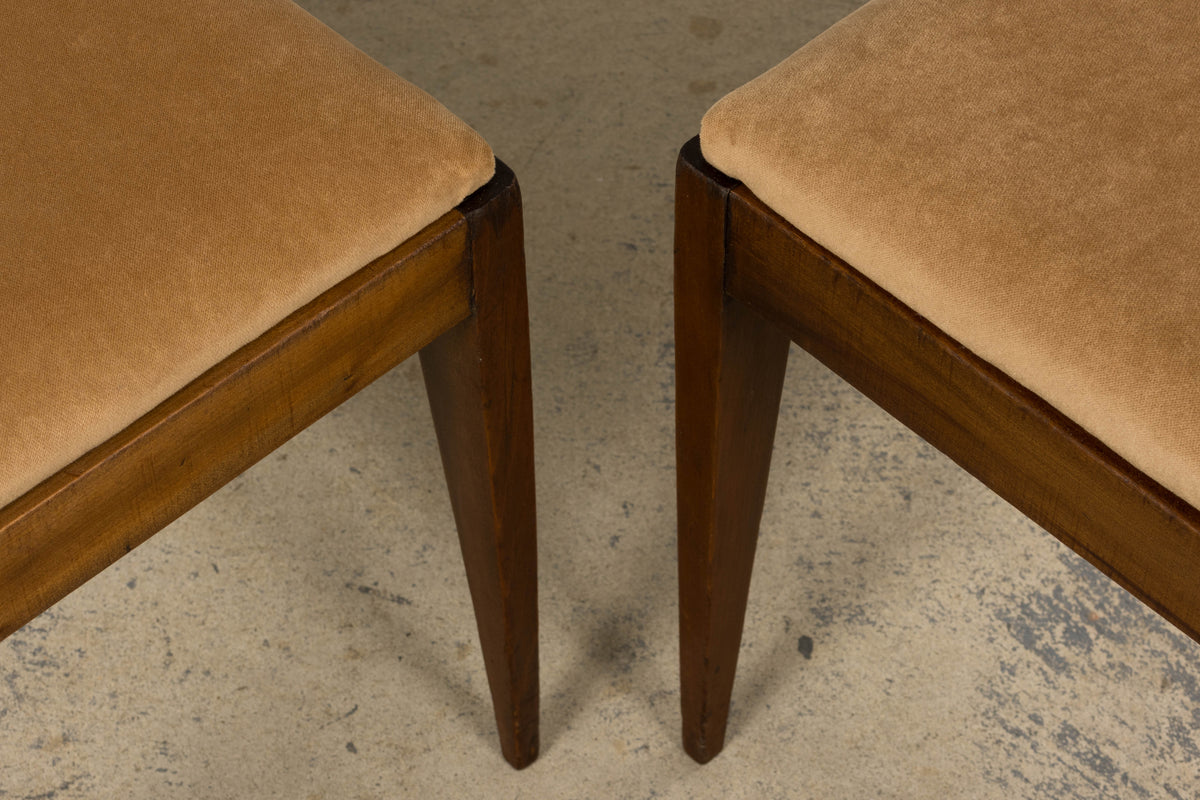 1930s French Art Deco Mahogany Side Chairs W/ Beige Velvet - A Pair