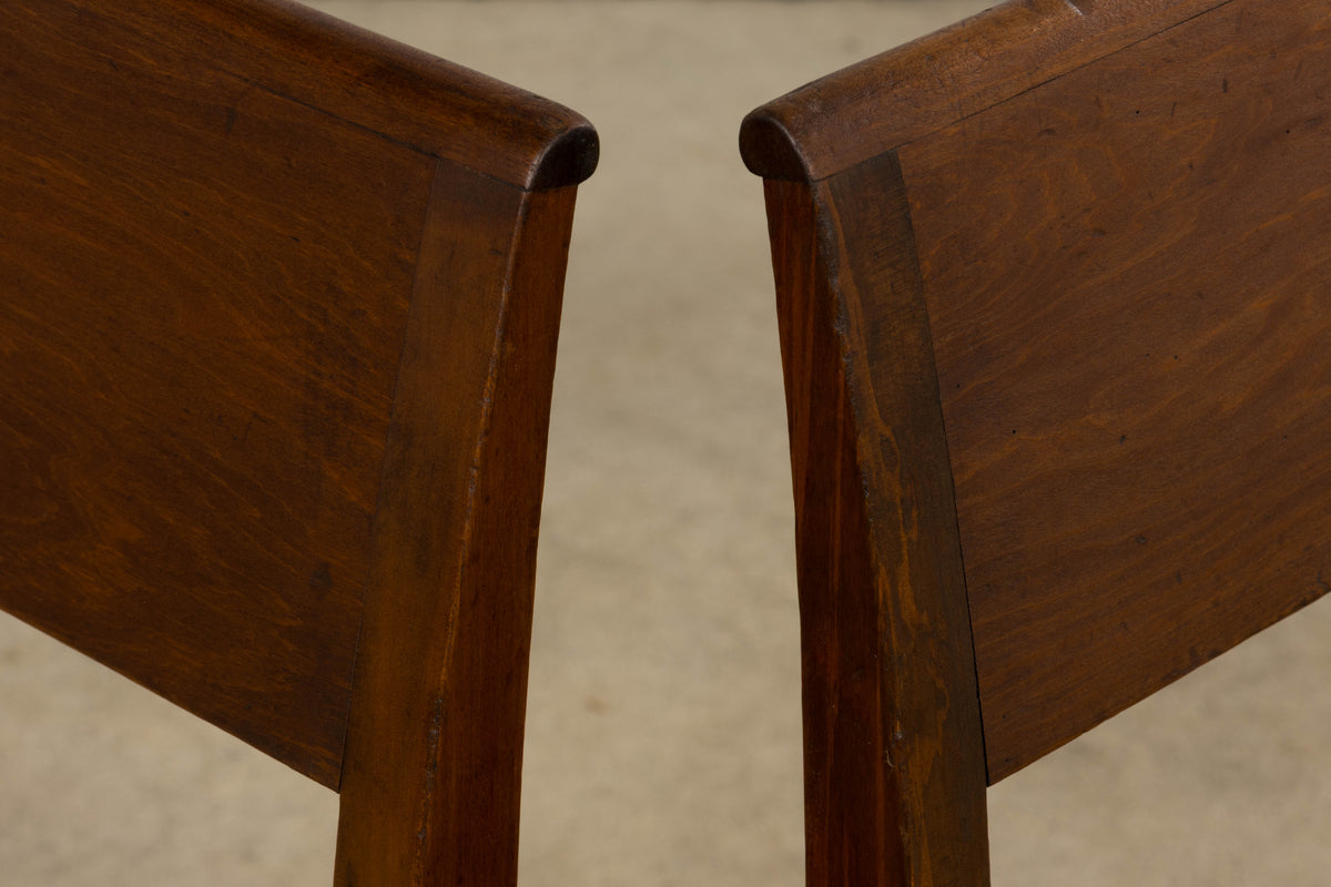 1930s French Art Deco Mahogany Side Chairs W/ Beige Velvet - A Pair