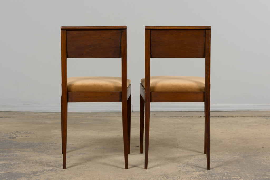 1930s French Art Deco Mahogany Side Chairs W/ Beige Velvet - A Pair
