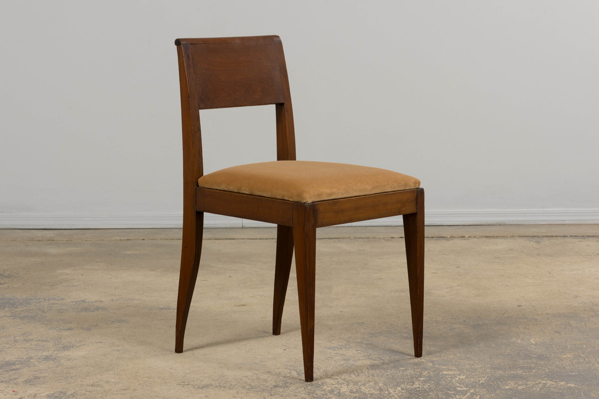 1930s French Art Deco Mahogany Side Chairs W/ Beige Velvet - A Pair