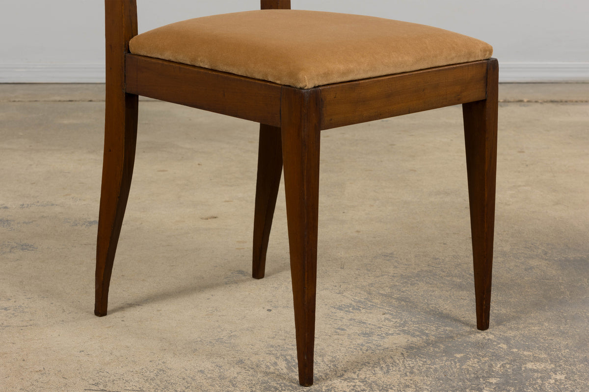 1930s French Art Deco Mahogany Side Chairs W/ Beige Velvet - A Pair