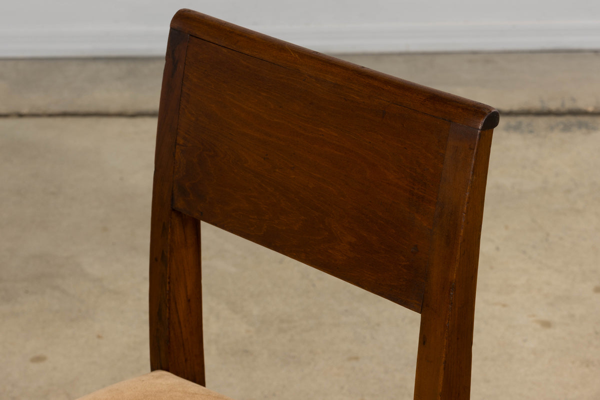 1930s French Art Deco Mahogany Side Chairs W/ Beige Velvet - A Pair